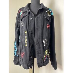 Rue 21 Express Your Horizons Graffiti Street Wear Novelty Black Denim Black XL